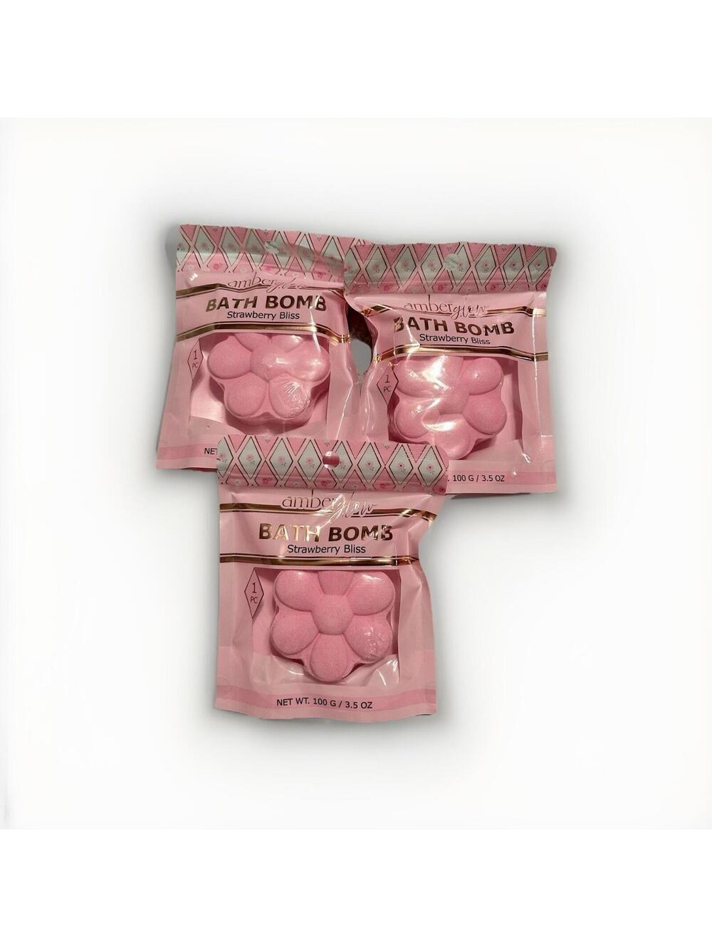 Strawberry Bath Bomb Pack of 3 Amber Glow Spa Set New Sealed